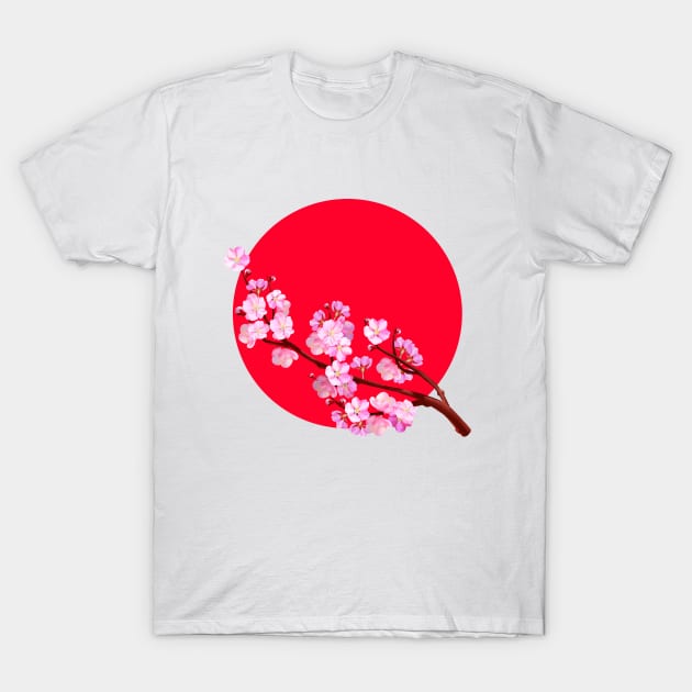 Sakura blossom on the background of the Japanese flag. T-Shirt by Taya_art